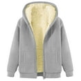 thumbnail image 4 of larppty Women's Winter Sherpa-Lined Warm Casual Solid Long Sleeve Zipper Hooded Jacket With Pockets（Light Gray，XXL）, 4 of 9