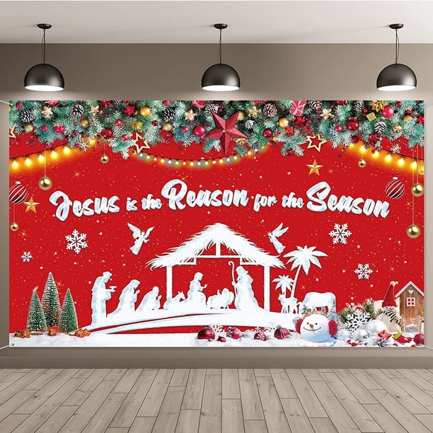 Decoración de la Natividad de Navidad Banner de fondo navideño Jesús es la razón de la temporada Fondo de fotografía de fiesta Decoración del nacimiento de Jesús de Navidad para suministros de fiesta