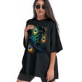 thumbnail image 3 of Plus Size Shirt for Women Oversized Black Tops for Women Short Sleeves Shirt for Women Peacock Hair 2 T Shirt Crewneck Shirt for Women M, 3 of 5