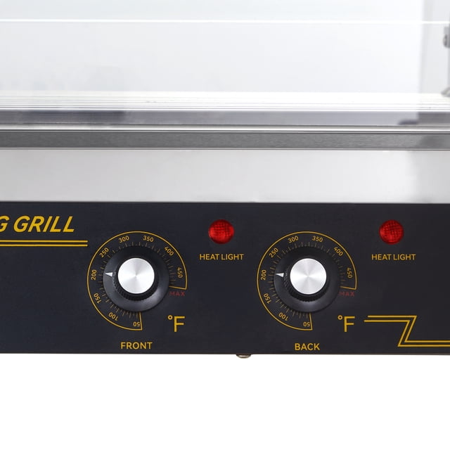 VEVOR Hot Dog Roller 7 Rodillos 18 Hot Dogs Capacidad 1050W Acero inoxidable Salchicha Parrilla Cocina Máquina con doble control de temperatura Cubierta de vidrio Acrílico