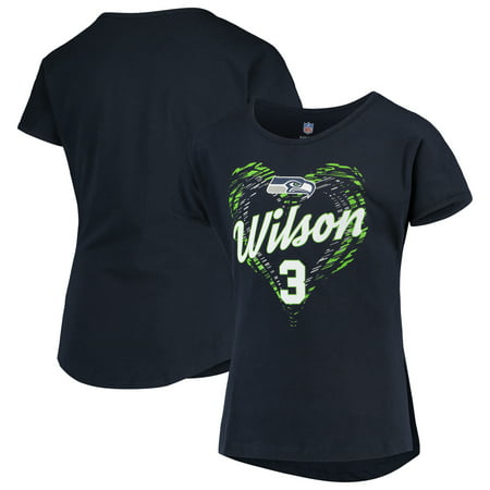 Russell Wilson  Seattle Seahawks Girls Youth Sonic Heart Player Name & Number Dolman T-Shirt - College Navy
