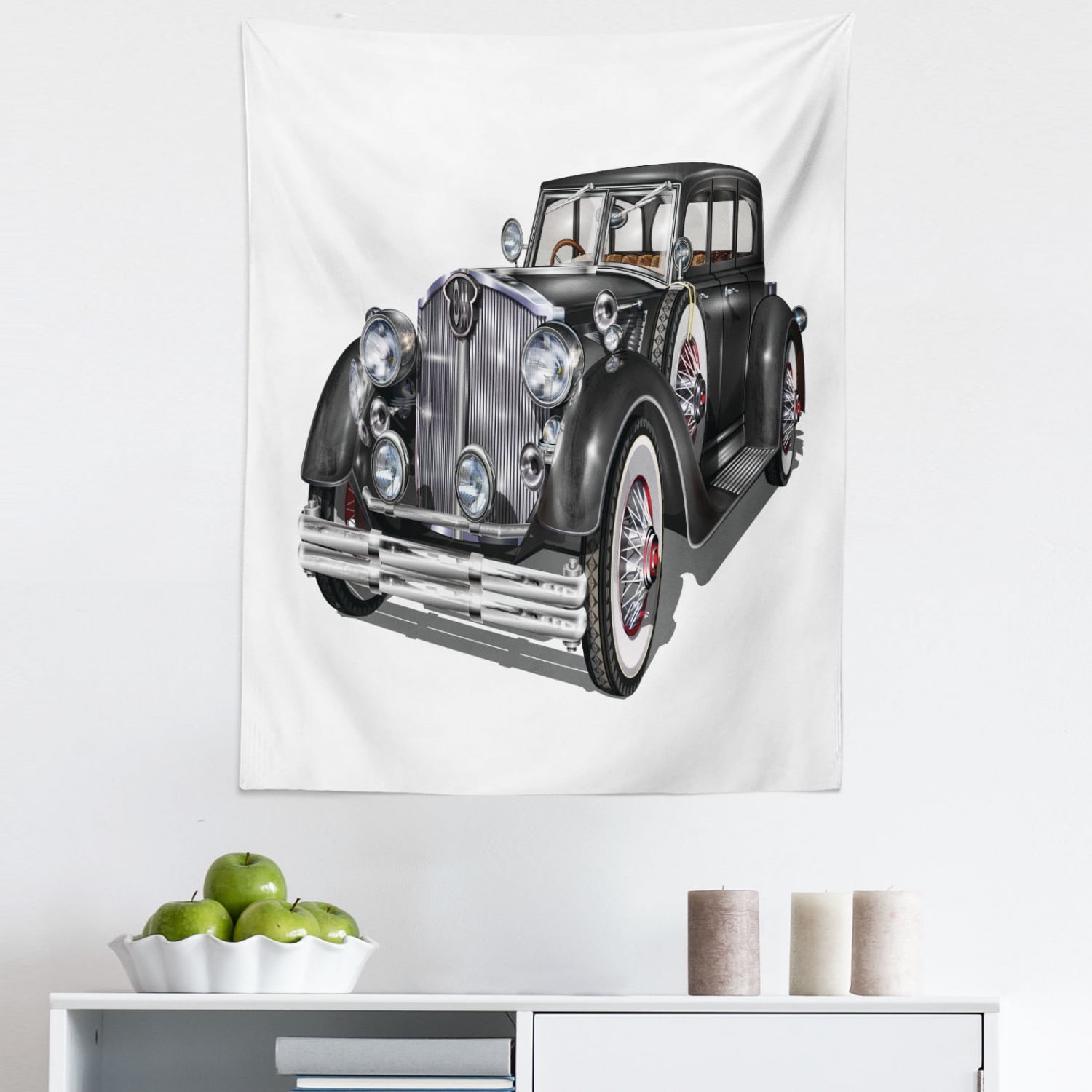 Old Hollywood Tapestry, Nostalgic American Classic Car Realistic ...