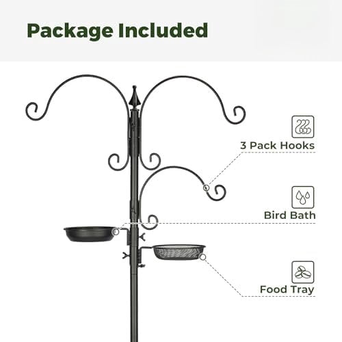 Bird Feeding Station Kit - 85 Inch Bird Feeder Pole with 5-Prong Base, Bird Feeder Stand for Outdoors Hanging Bird Feeders, Upgraded in Stability, Black