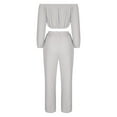 thumbnail image 5 of ShomPort Women’s Two Piece Outfits Long Sleeve off the Shoulder Crop Top Wide Leg Pants Loungewear Set, 5 of 5