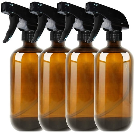 16 Oz Amber Glass Spray Bottle for Essential Oils and Homemade Cleaners (4-Pack) with FREE All-Natural Recipe