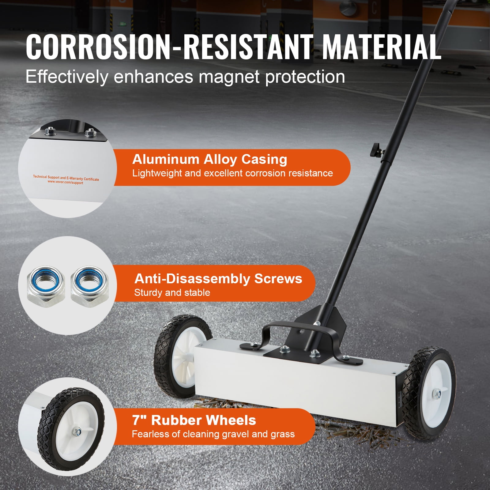 KFFKFF 45Lbs Rolling Magnetic Sweeper with Wheels, Push-Type Magnetic Pickup Tool, 18-inch Wide Magnetic Lawn Sweeper with Adjustable Handle, Ideal for Cleaning Workshop, Garage, and Yard