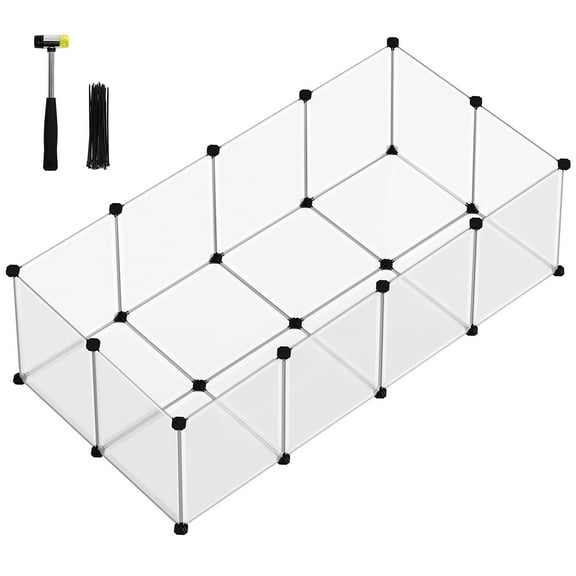 SONGMICS Pet Playpen with Floor, Small Animal Pen, Pet Fence Indoor, 56.3 x 28.7 x 18.1 Inches, White