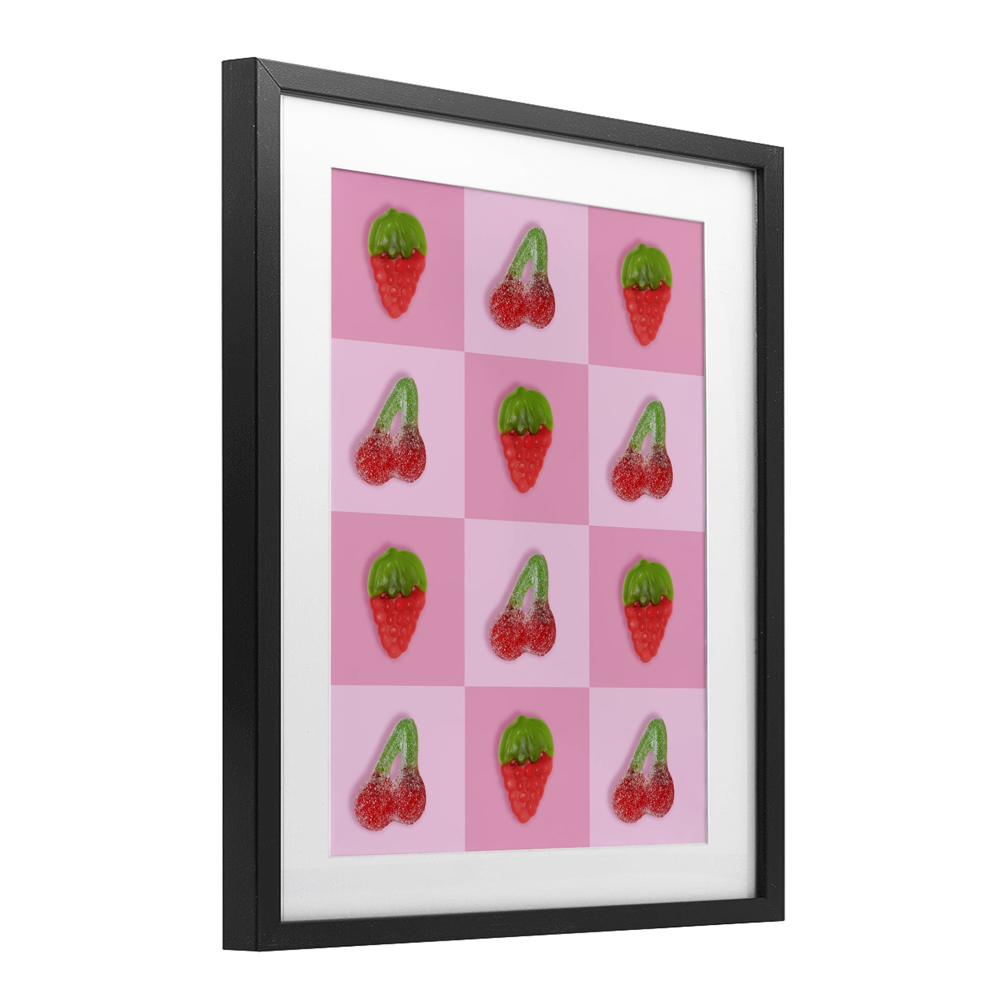 Stupell Industries Gummy Strawberry and Cherry Checkerboard Black Framed Print Under Glass, design by LISH Creative