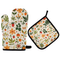 Yayeee Oven Mitts and Pot Holder Set of 4 Heat Resistant Kitchen Gloves Baking Hot Pad, Leaves Pattern