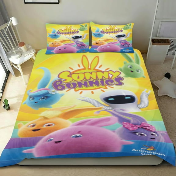 Sunny Bunnies Themed Bed Sheet Set Three Piece Set 53x79 Inches Comfortable And Skin Friendly Unique Design Creating A Star Studded Night Home Decor Gifts For Family Friends fans