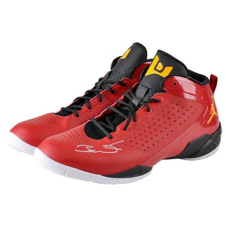 NBA - Dwyane Wade Autographed Shoes | Details: Miami Heat, Red Shoes, Yellow Logo, Black Laces