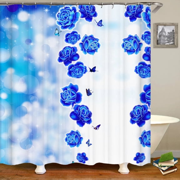 3D Beautiful Blue Rose Flower Butterfly Print Shower Curtain Polyester Waterproof Home Decor Bathroom Curtain With Hook 180x200