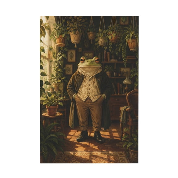 Vintage Whimsical Frog Botanical Animal Canvas Wall Art for Living Room Bedroom 12*18in