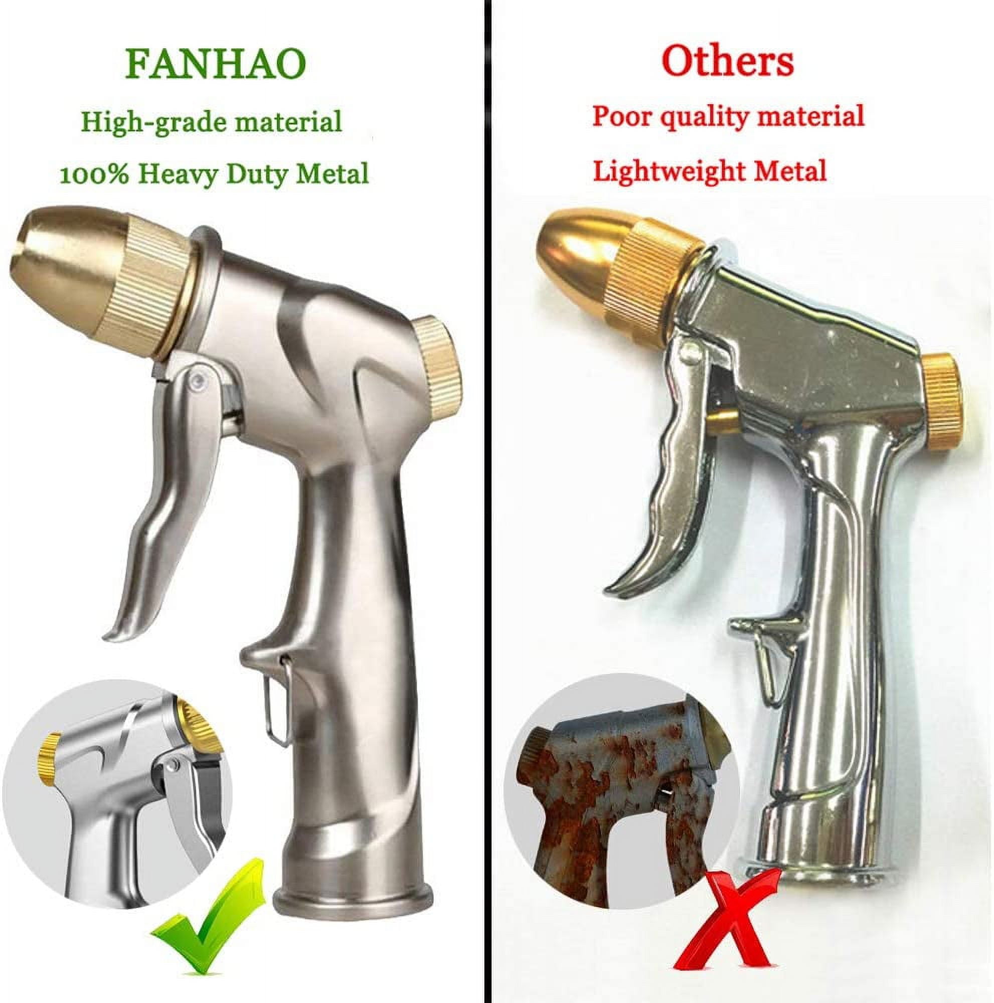 Upgraded Garden Hose Nozzle Sprayer, 100% Heavy Duty Metal Handheld Water Nozzle High Pressure in 4 Spraying Modes for Watering Plants and Lawn, Car Washing, Patio and Pet