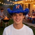 thumbnail image 3 of Yvsxxv Blue Patriotic Star Bow Western Cowgirl Hat, Independence Day Party Hat, 1 Pc, 3 of 7