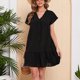 thumbnail image 2 of Mini vestido de manga corta sólido con cuello en V informal de verano para mujer a la moda Fridja  bnh2706, 2 of 9