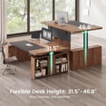 thumbnail image 2 of SEDETA 63" Standing Office Desk with Storage, Height Adjustable Executive Desk witj Power Outlets & Open Shelves, Large Computer Desk with Privacy Panel for Home Office, Brown, 2 of 9