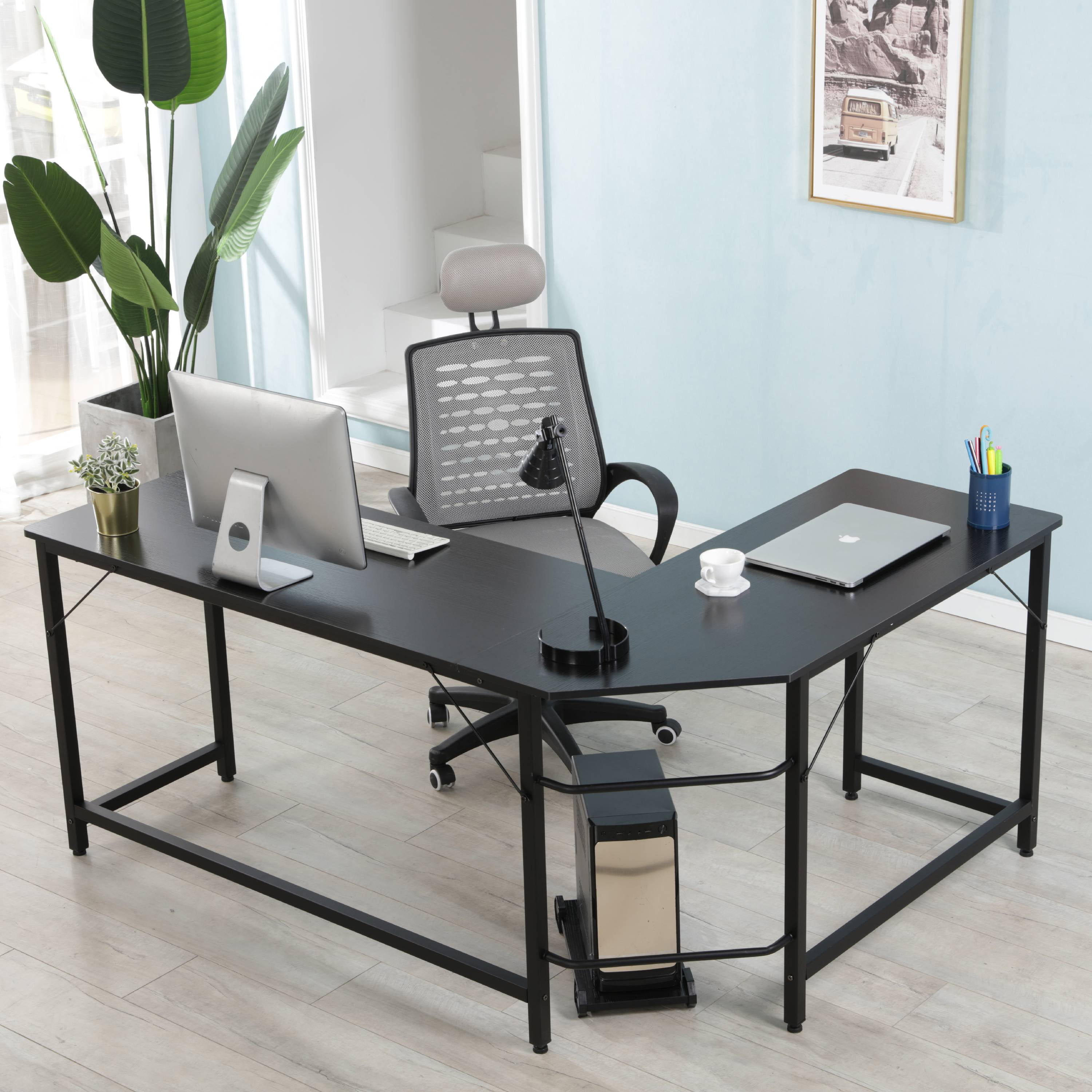 Simple L-Shaped Corner Computer Office Desk - Black 