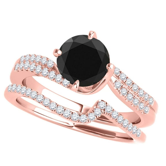 Aonejewelry 1.30 Ct. Ttw Halo Black Diamond Bridal Set In 14k Rose Gold