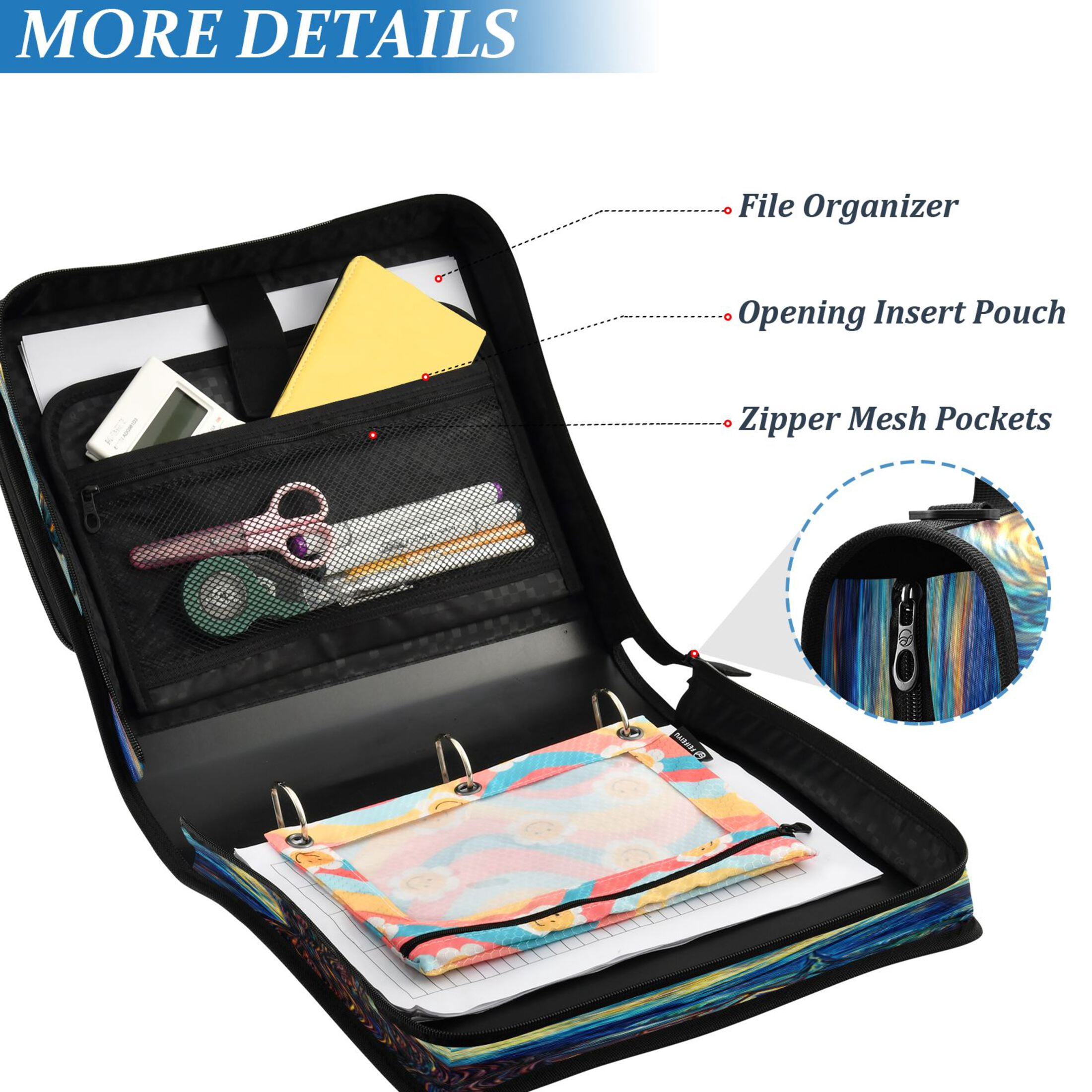 3 Ring Zipper Binder Stationery Organizer for Study Work Home Travel, All-Purpose File Folder Storage Bag for Daily Document Organization Swirling Sky over The Village