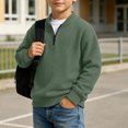 thumbnail image 7 of Cethrio Boys Half Zip Sweatshirts Size 11-12 Years, Pullover Waffle Knit Long Sleeve Casual Boys Fall Tops Green, 7 of 7