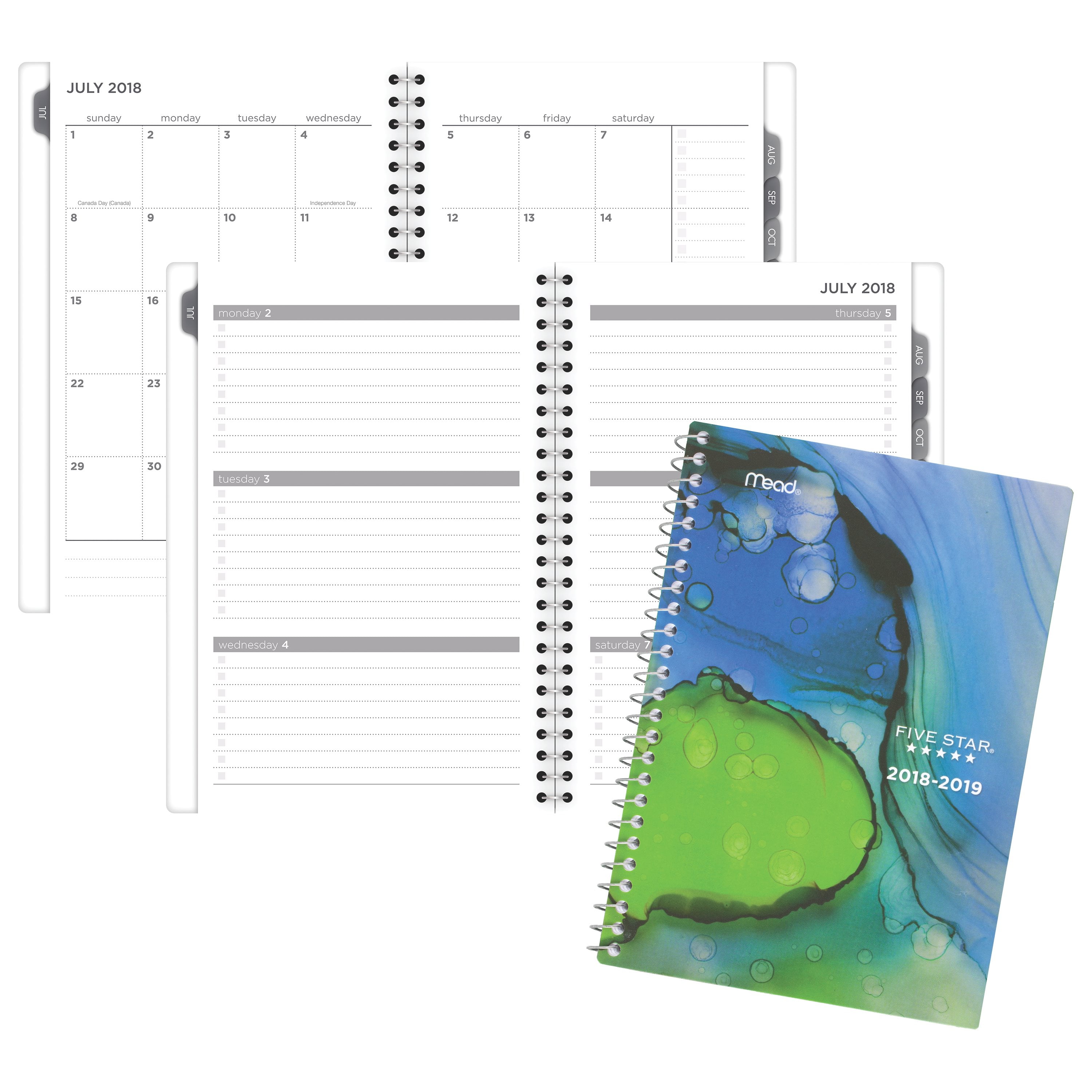 Small 5-1/2 Five Star Aug 2018 Jul 2019 Academic Year Weekly Monthly Planner 