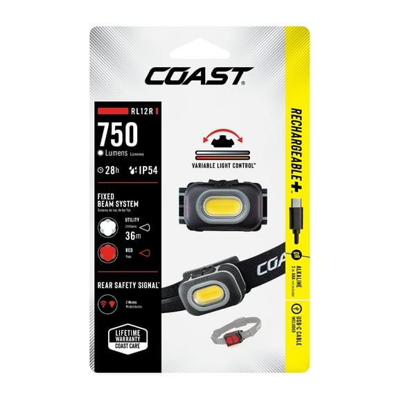 COAST RL12R Rechargeable Headlamp – 750 Lumens, Dual Color Beam, Variable Light Control