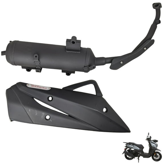 Muffler Exhaust Header Tail Pipe with Heat Shield Assembly Suitable for Vitacci Gator Tank 200cc Compatible with GY6 200cc TaoTao Roketa Jonway Sunl Sport Other Chinese Scooter Models