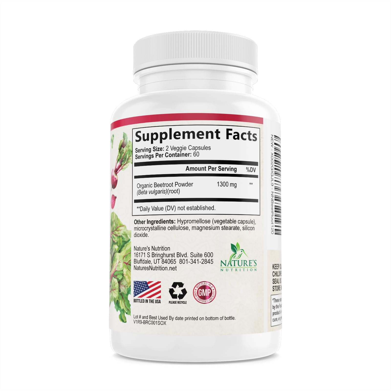 Organic Beet Root Capsules - 1300mg Extra Strength Beetroot Powder Supplement - Supports Nitric Oxide Production, Heart Health & Natural Energy - For Men & Women - Bottled in USA, 120 Veggie Capsules
