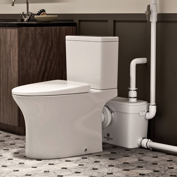 MaceratingFlo 600W Macerating Toilet for Basement, Elongated Bowl, 1.28 GPF Tornado Flush, Powerful Macerator Pump with 3 Water Inlets