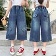 thumbnail image 2 of UJNDER Girls Capri Trousers Casual Style Elastic Waist Lightweight Breathable Soft Daily Wear Girls Pants,Blue,15-16 Years, 2 of 9