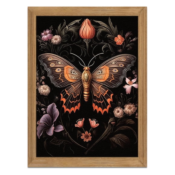 Arte de pared vintage con textura 3D con forma de mariposa gótica, marco de 40 x 60 cm