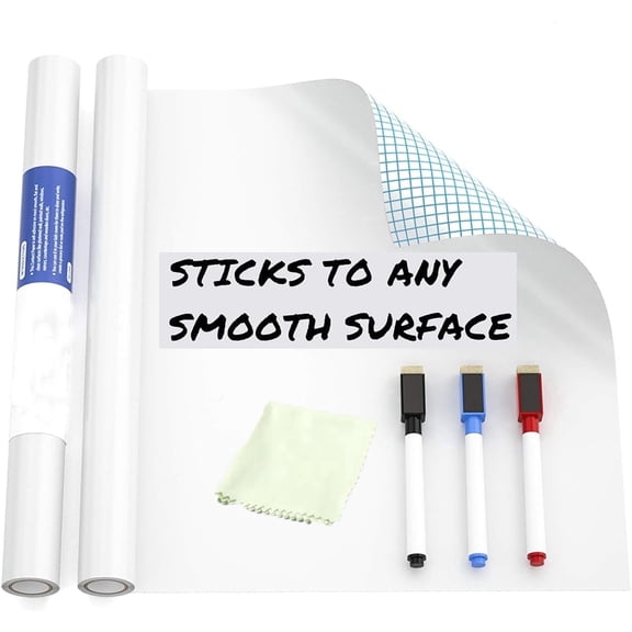 Tutuviw 2Pcs Whiteboard Wall Decal Sticker,17.7" X 78.7" Whiteboard Sticker Roll,Stick on White Boards for Wall,Stain-Proof, Super Sticky Whiteboard Sticker Wall Decal for Wall Table Door,3 Markers