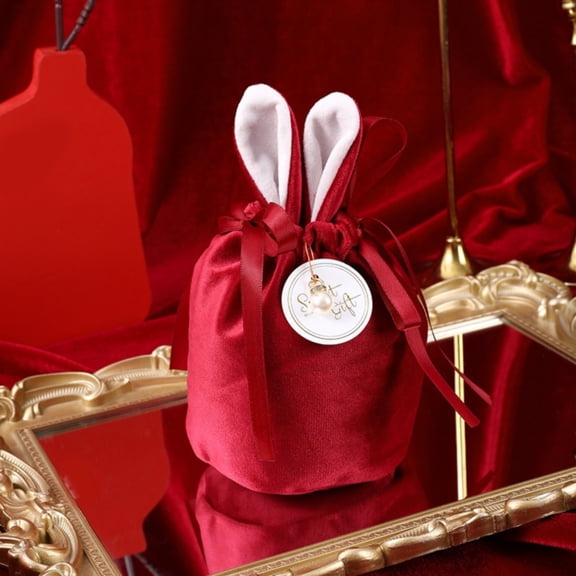 Clearance Under $1 Velvet Bunny Drawstring Gift Bag for Jewelry and Small Treasures