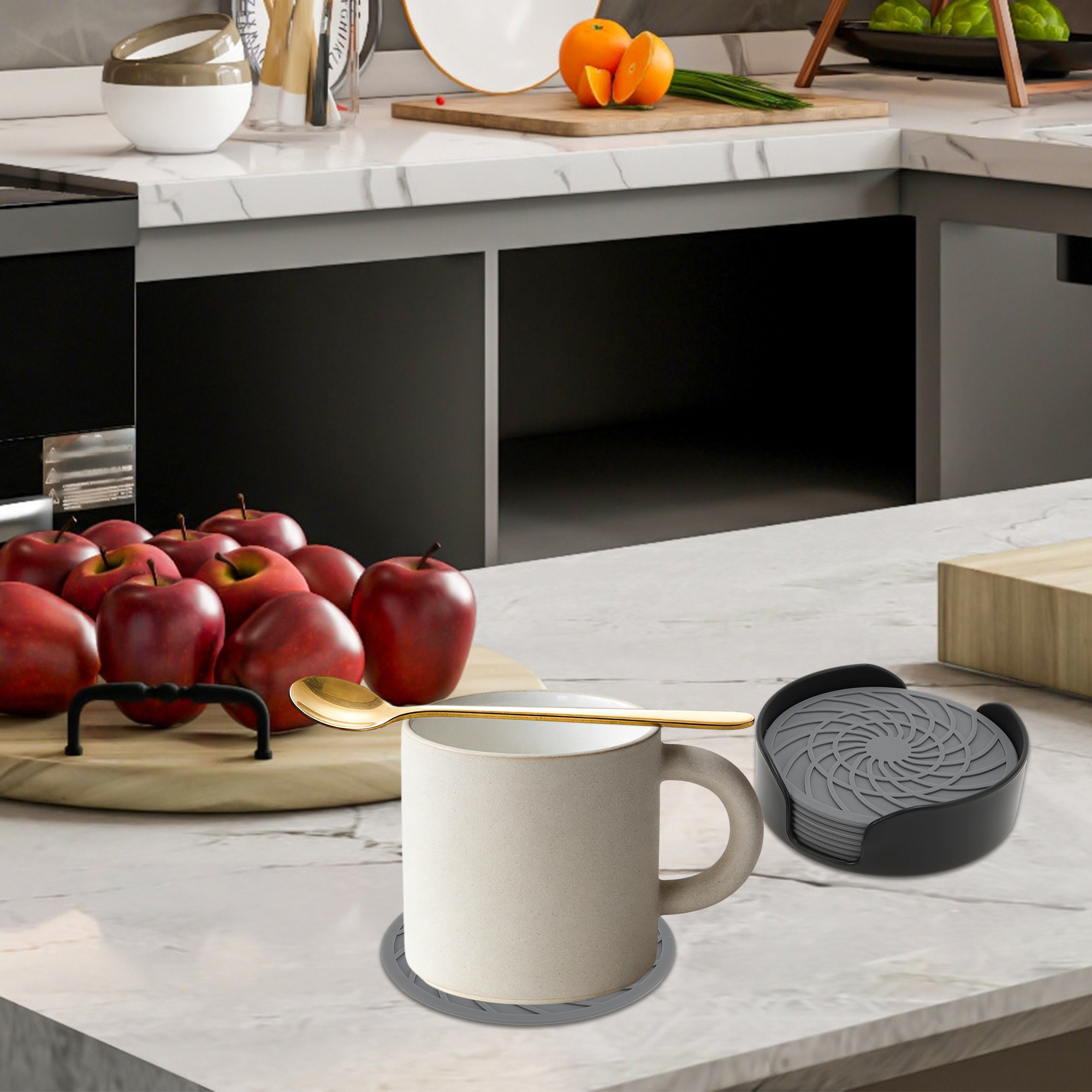 Unique Bargains Round Drink Coaster Set Light Gray