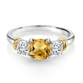 thumbnail image 2 of Gem Stone King 925 Sterling Silver and 10K Yellow Gold Yellow Citrine and White Moissanite 3 Stone Engagement Ring for Women (1.57 Cttw, Cushion Cut 6MM and 4MM, Available in Size 5, 6, 7, 8, 9), 2 of 4