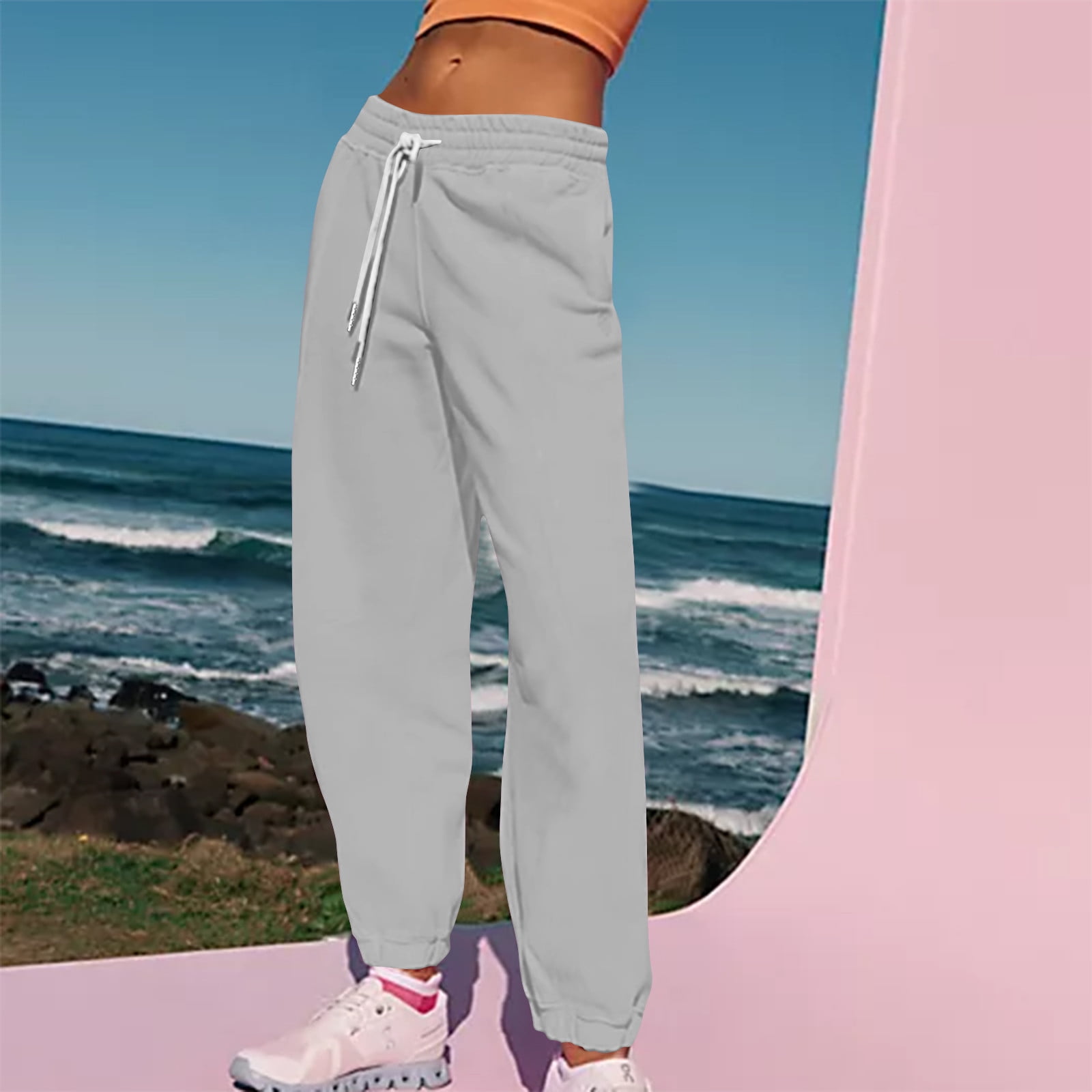 Pantalon De Survêtement Pour Adolescentes, Filles, Doublé En Polaire, Taille Haute, Pantalon De Survêtement Ample Avec Cordon De Serrage, Pantalon De Jogging Athlétique Décontracté, Noir