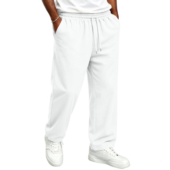 Nestiefly Men's Baggy Sweatpants Athletic Loose Wide Leg Elastic Waist Lounge Relaxed Open Bottom Joggers Pants with Pockets 2026 White S