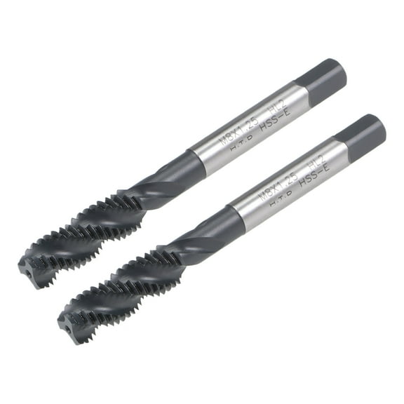 M8 x 1.25 Spiral Flute Thread Tap, Metric Machine Threading Tap HSS Nitriding Coated, Round Shank with Square End, 2pcs