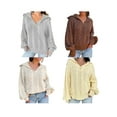 thumbnail image 2 of Gupgi Sweaters for Women Trendy Zip Up Long Sleeve Solid Color Sweater Tops Fall Lapel Cable Knit Pullover, 2 of 6