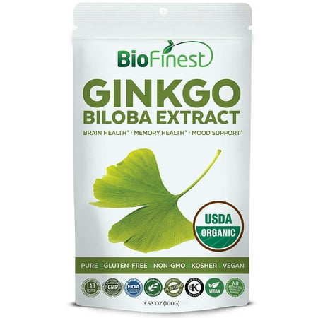 Biofinest Ginkgo Biloba Leaf Extract Powder - USDA Certified Organic Pure Gluten-Free Non-GMO Kosher Vegan Friendly - Brain Supplement for Focus, Memory & Mental Performance (Best Organic Ginkgo Biloba)