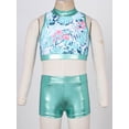 thumbnail image 5 of iEFiEL Kids Girls Sequins 2Pcs Ballet Dance Outfit Crop Top with Metallic Bottoms Set Tropical Palm Leaves 10, 5 of 7