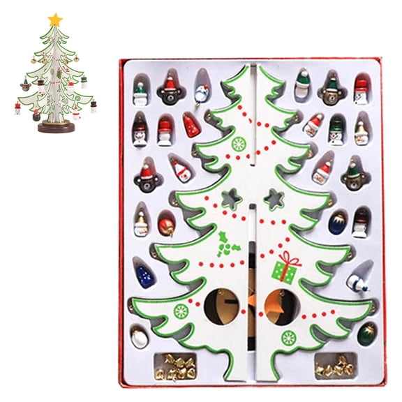 Wooden Christmas Tree, DIY Mini Tabletop Christmas Tree Decor with Hanging Ornaments, Xmas Holiday Party 3D Miniature Desktop Decorations