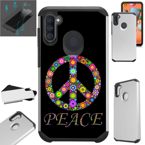 WORLD ACC Fusion Phone Case Compatible with Samsung Galaxy A11 + TEMPERED GLASS Hybrid TPU Phone Cover (Peace Flower)