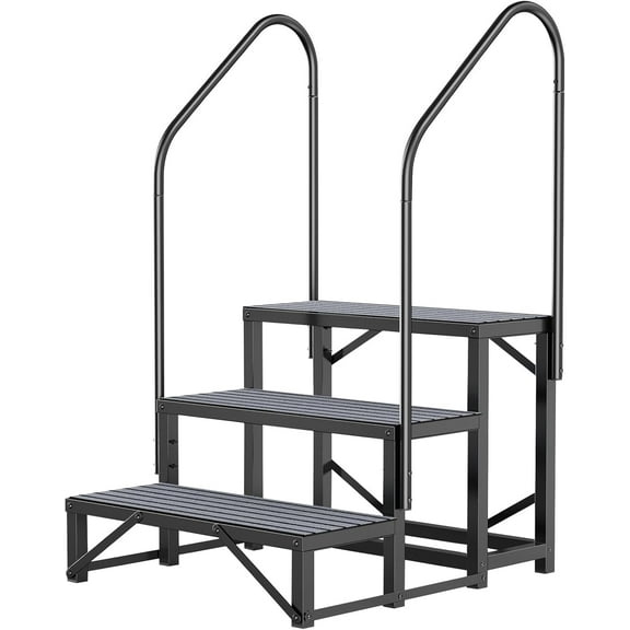 XYJBHB RV Steps with 2 Handrails, 3-Tier RV Stairs, 500lbs Heavy-Duty Steel Camper Steps with Non-Slip & Dust-Resistant Mats, Trailer, Mobile Home, Porch, Hot Tub