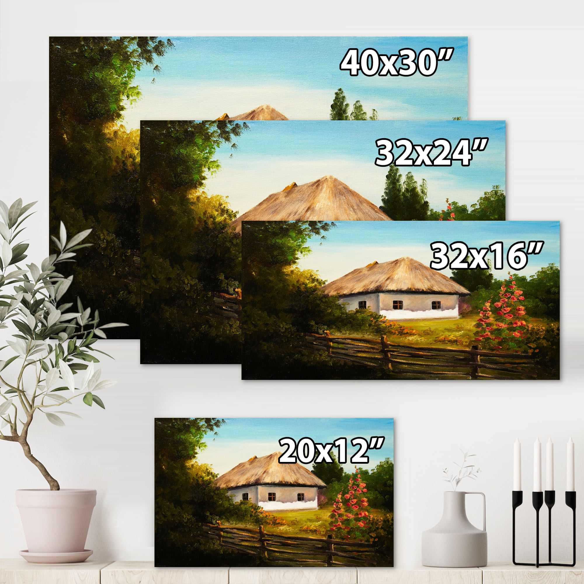 Designart ' House With Blossoming Flowers On The Mountain II ' Traditional Canvas Wall Art Print