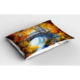 thumbnail image 2 of Ambesonne Art Pillow Sham 2 Pack, Autumn Forest with Bridge, 36"x20", Marigold Vermilion Blue, 2 of 3
