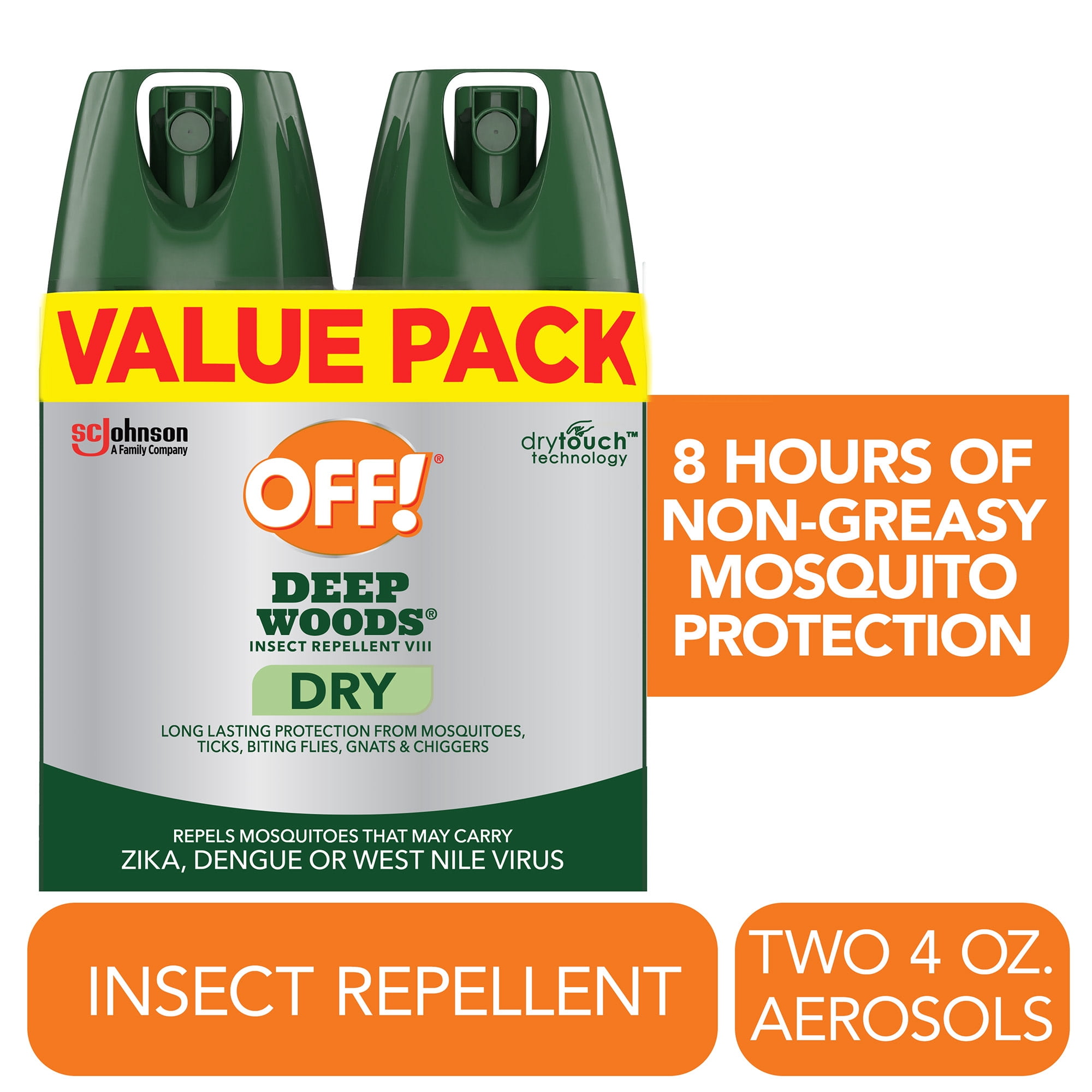 (2 pack) OFF! Deep Woods DEET Dry Insect Repellent, 8 Hr Mosquito & Tick Spray, 8 oz, 2 Count