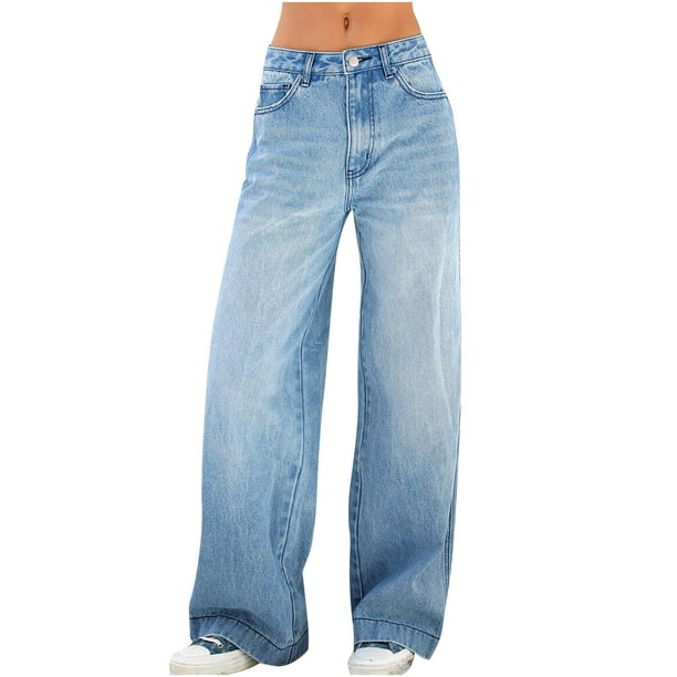 Women High Waisted Jeans Wide Leg Denim Pants Straight Casual