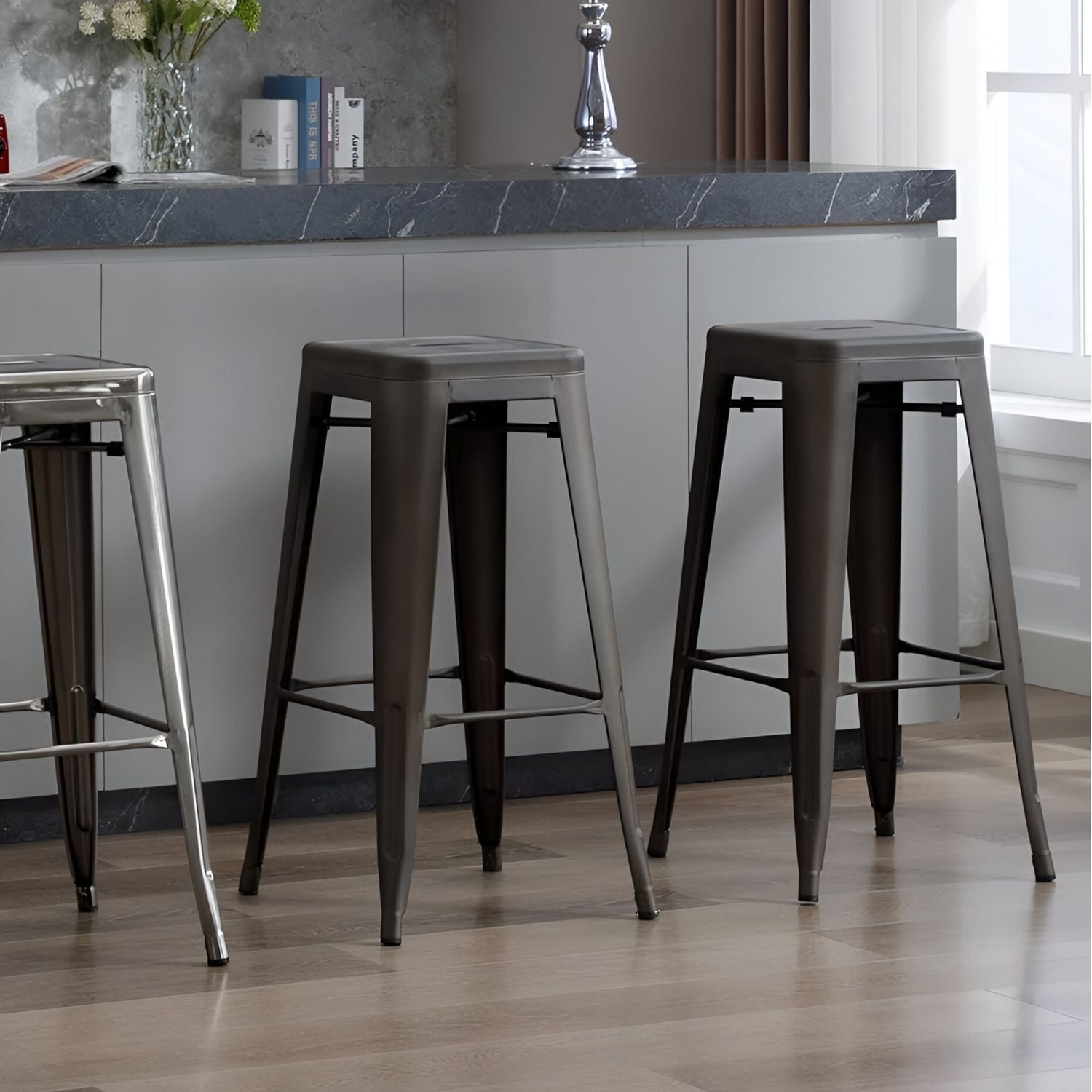 Heavenly Collection Gunmetal Metal Counter Stool
